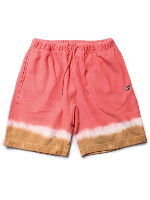 Stripe Tie-dye Sweat Shorts -Coral&Beige-