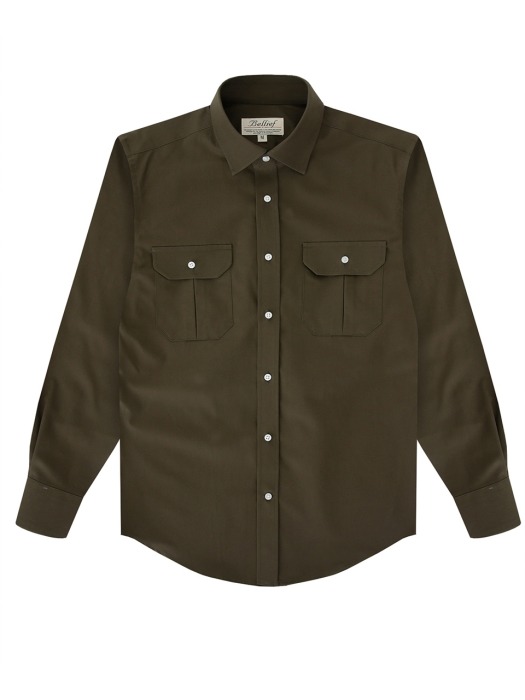 Flap pocket work cotton shirt (olive)