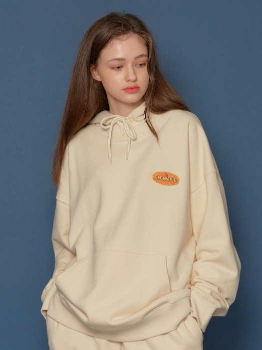 Leather Patch Hoodie (IVORY)
