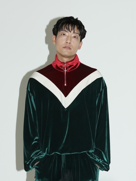 0 3 velvet training zip-up top - GREEN