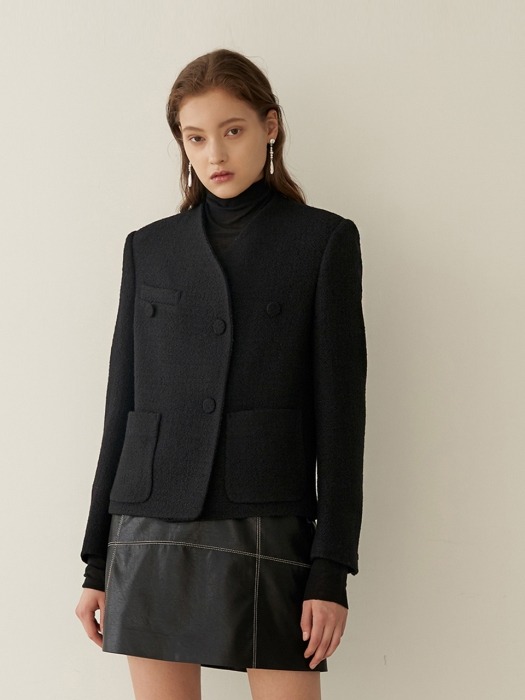 LAWRENCE Solid Tweed Jacket_Black