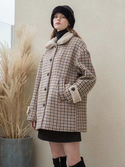 Fur Check Half Coat
