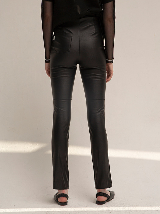 ECO LEATHER SLIT LEGGINGS(BLACK)