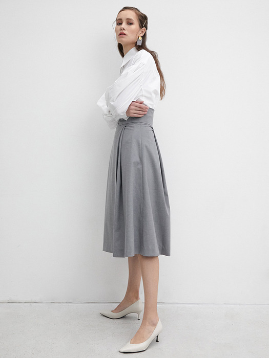 003 High Waisted Flare Skirt - Grey