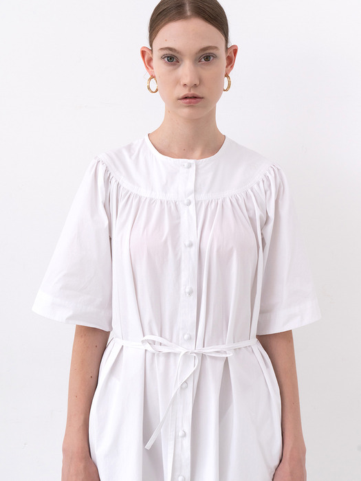 COTTON HALF-SLEEVE DRESS (WHITE)