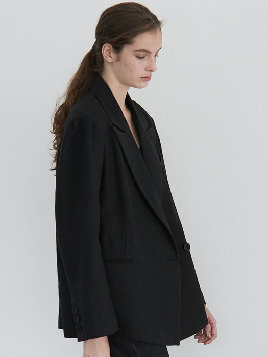 ouie340 linen puff shoulder jacket (black)