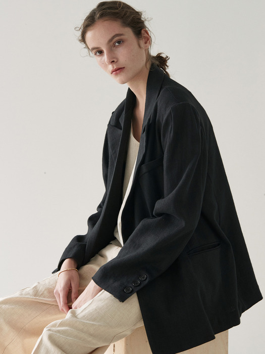 ouie340 linen puff shoulder jacket (black)