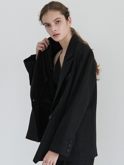 ouie340 linen puff shoulder jacket (black)