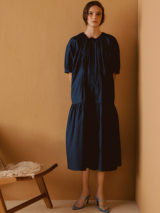 [Cotton Resort] Oversized Shirring Long Dress_2color