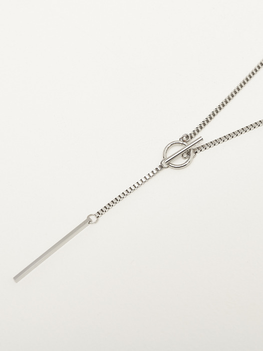 DWS RING BUCKLE STICK NECKLACE(SILVER)