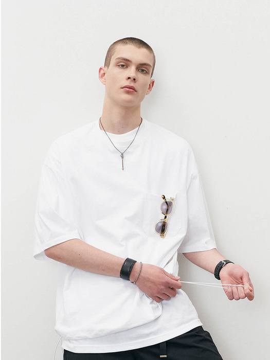 Big Silhoutte T shirt with Adjustable hem details - WHITE