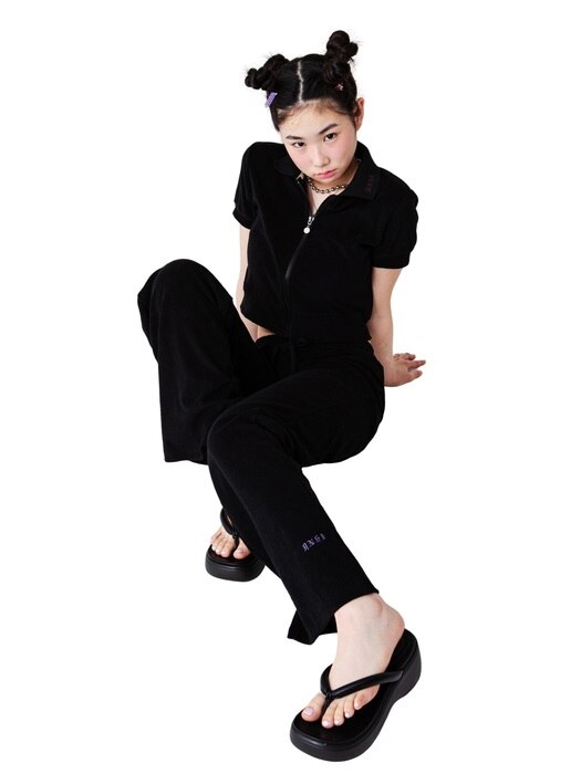 TOWEL FABRIC BANDED SWEAT PANTS [BLACK]