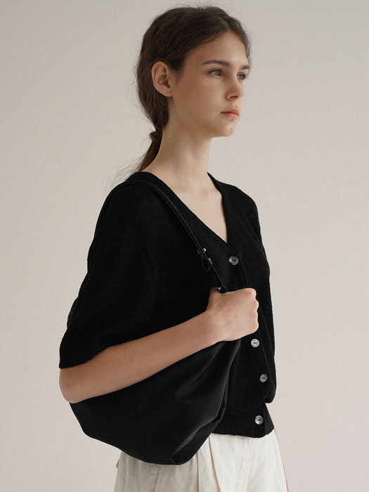 Linen short sleeve cardigan (Black)