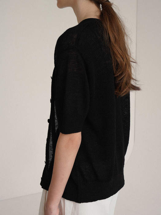 Linen short sleeve cardigan (Black)