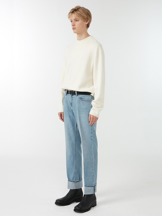 UNISEX ESSENTIAL LOGO CREASE KNIT CREAM_M_UDSW0F101CR