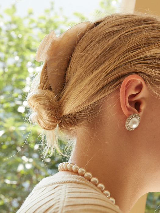 [2SET]Bonita Hairclip n Lace Pearl Earring_3Color