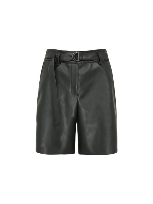 ECO LEATHER BELTED SHORTS in Black [U0W0P312/99]
