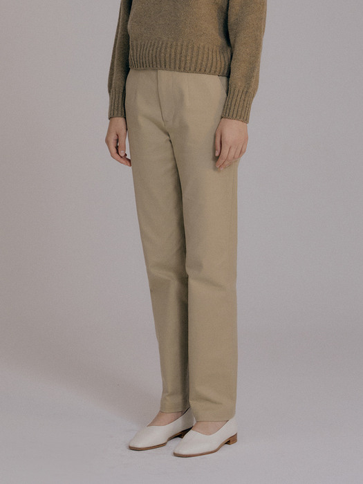 Heavy-cotton straight fit pants (Beige)