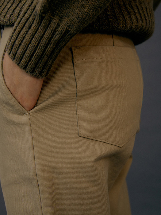 Heavy-cotton straight fit pants (Beige)
