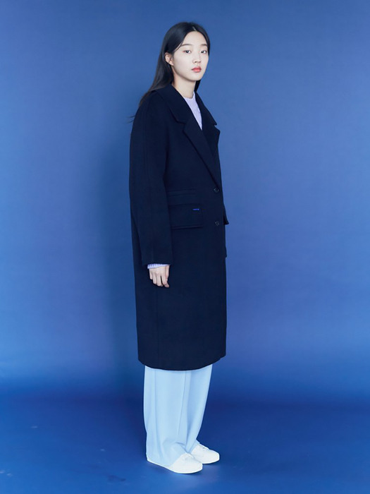 Big Lapel Semi Cocoon Fit Coat - Navy (KE0X30M02R)