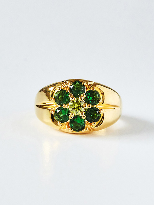 L Flower Ring Gold (Green)