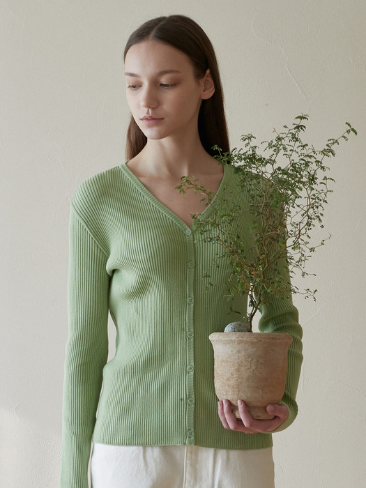 V.slim knit cardigan (light green)