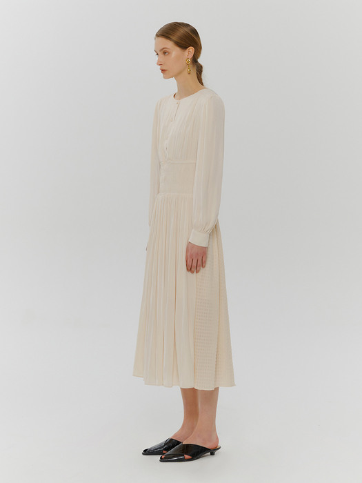 2-Way Smock Shirring Dress, Light Beige
