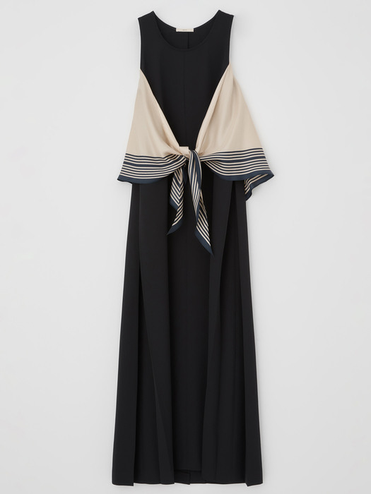 DETACHABLE SCARF LONG DRESS (BLACK)