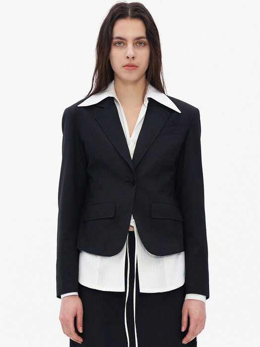 PINSTRIPE SKINNY BLAZER, BLACK