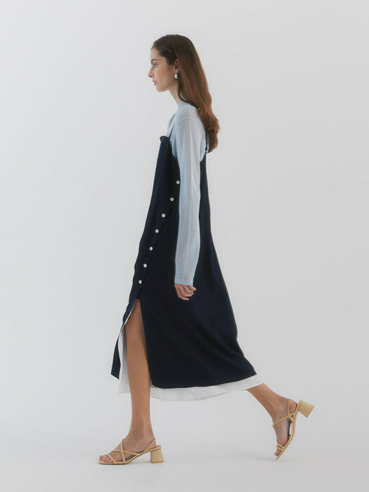Lina Sleeveless Button Slit Dress_Navy