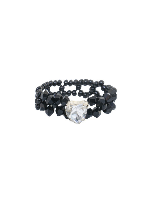 Layered Heart Beads Ring (Black)