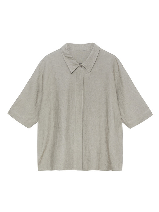 [EXCLUSIVE] linen half shirt (khaki)