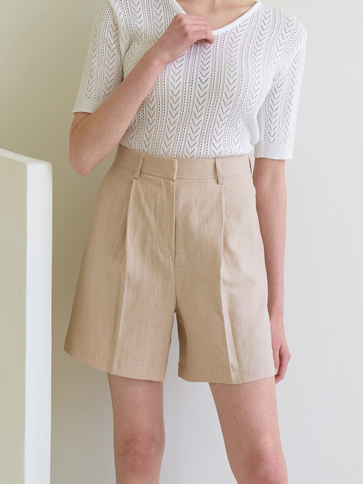 monts 1275 pintuck linen shorts (beige)