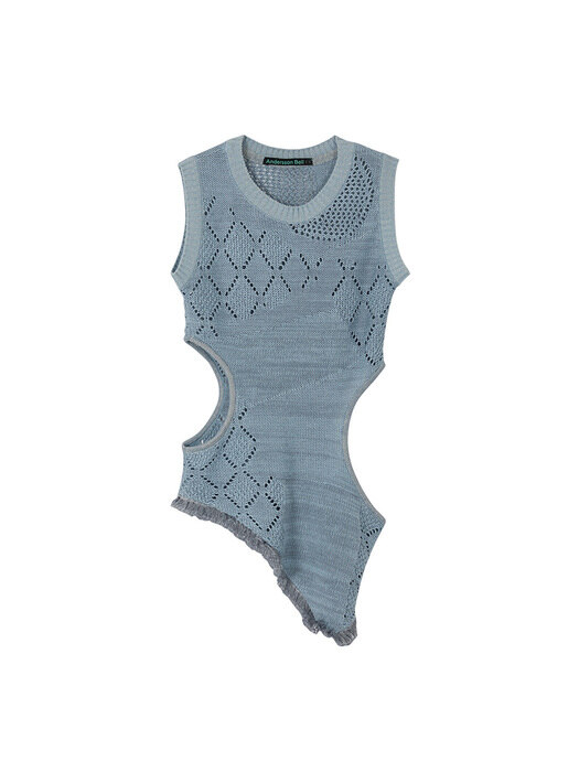 ROXY CUT-OUT SLEEVELESS KNIT TOP atb584w(BLUE)