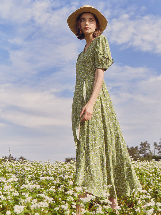 Flower Button Long Dress_Green