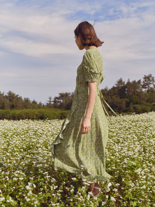 Flower Button Long Dress_Green