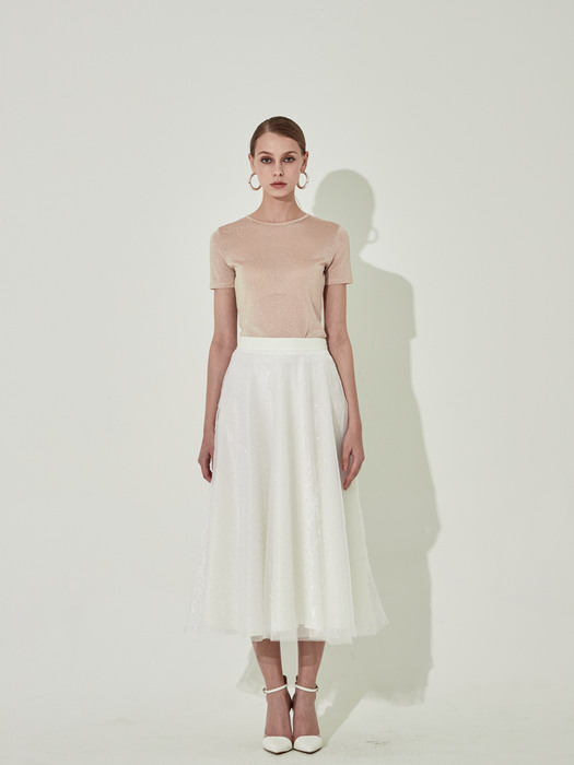 Silver Stud Flare Skirt [White]