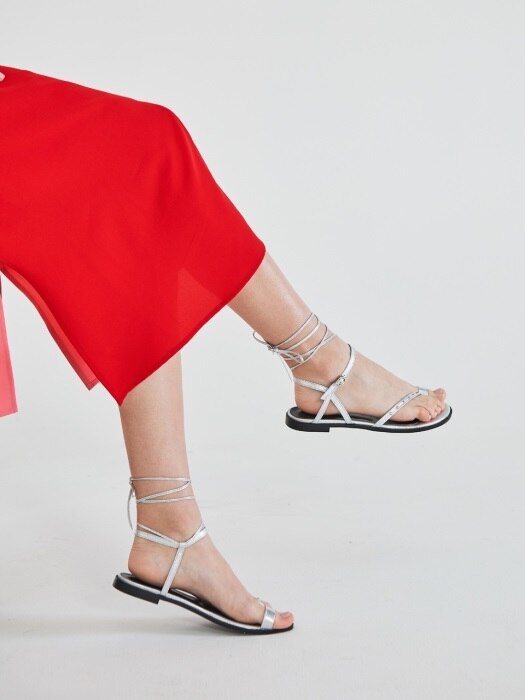 Flat strap sandals- MD1014  Silver