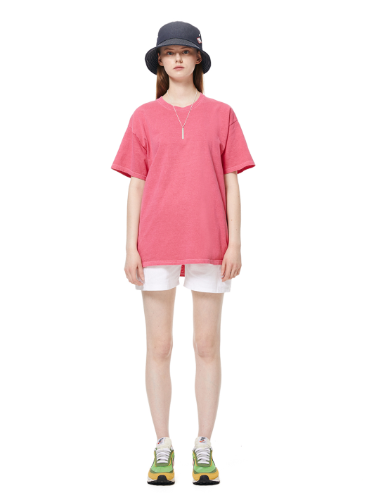 W-릴랙스 핏 피그먼트 티셔츠-CORAL PINK