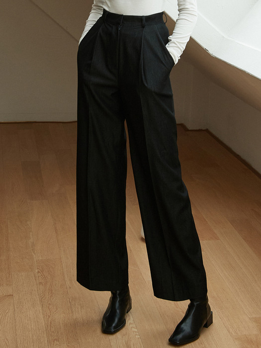 j819 satin wide slacks (black)