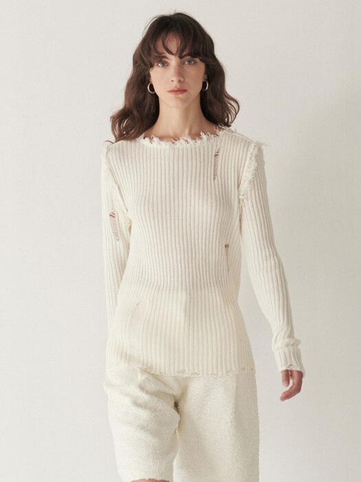 DEEP BACK DAMAGE KNIT (ivory)