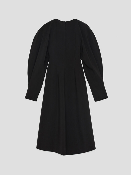 BALLOON-SLEEVE CREPE DRESS (BLACK)