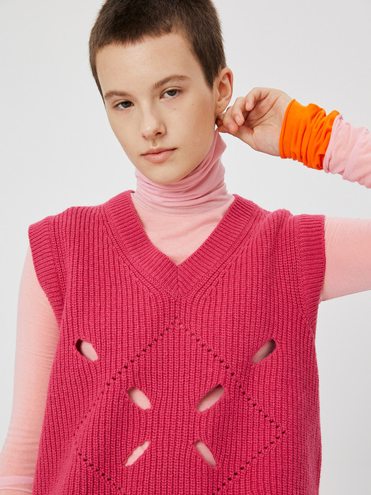 Double Layered Turtle Neck Top / Pink + Orange