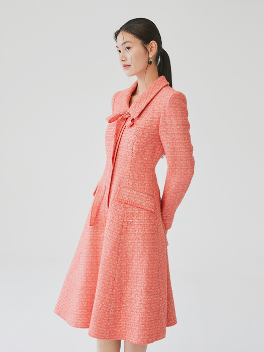 [미전시]BECKY Classic collar detail flared tweed dress (Red orange)