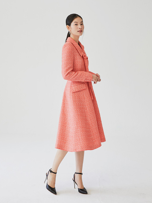 [미전시]BECKY Classic collar detail flared tweed dress (Red orange)