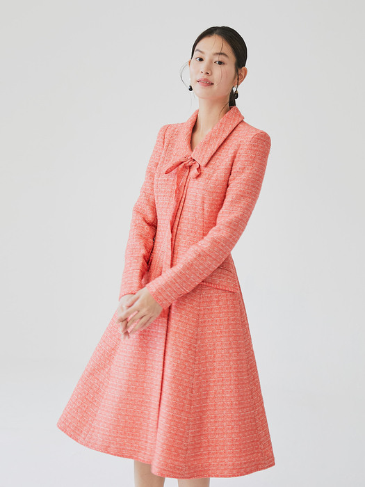 [미전시]BECKY Classic collar detail flared tweed dress (Red orange)