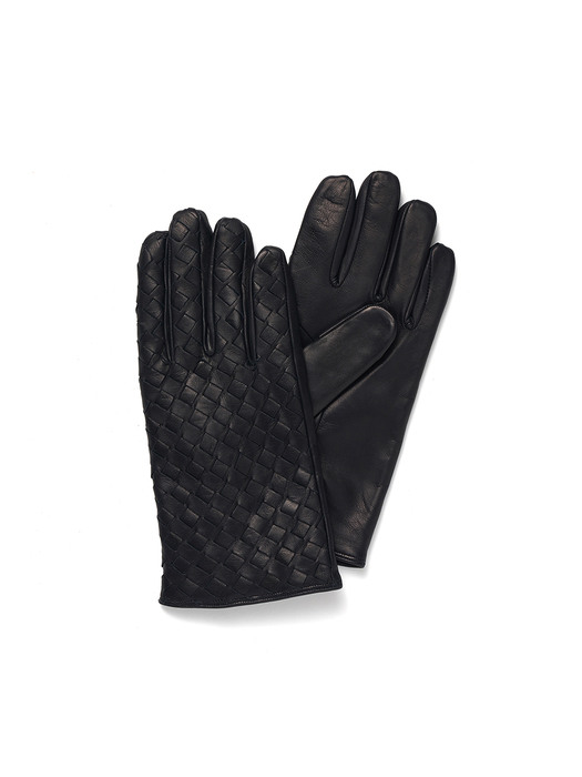 Woven Nappa Gloves For Men_Dark Navy