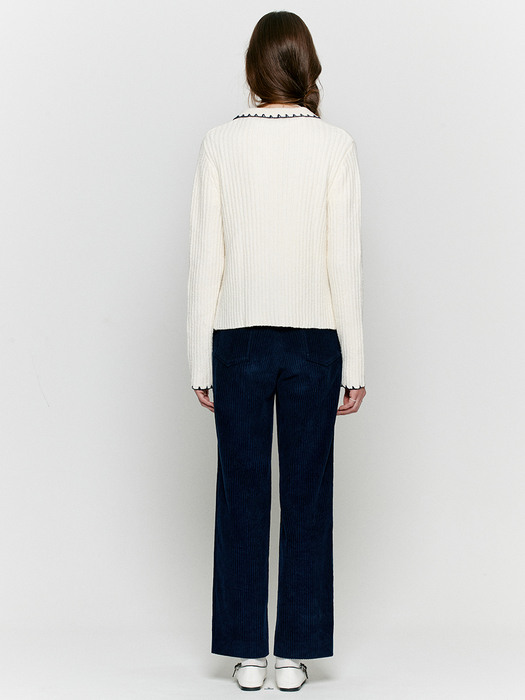 Embroidery collar knit top - Ivory