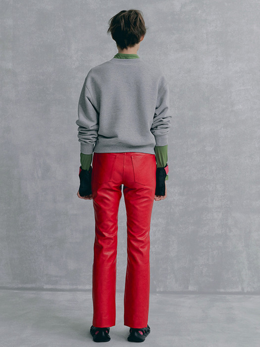 Curved Waistband Leather Pants [RED]