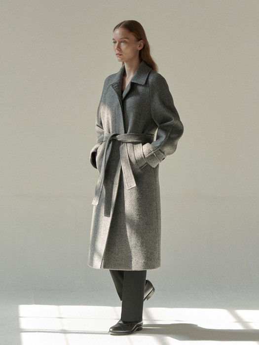 Herringbone Balmacaan Coat (Grey)